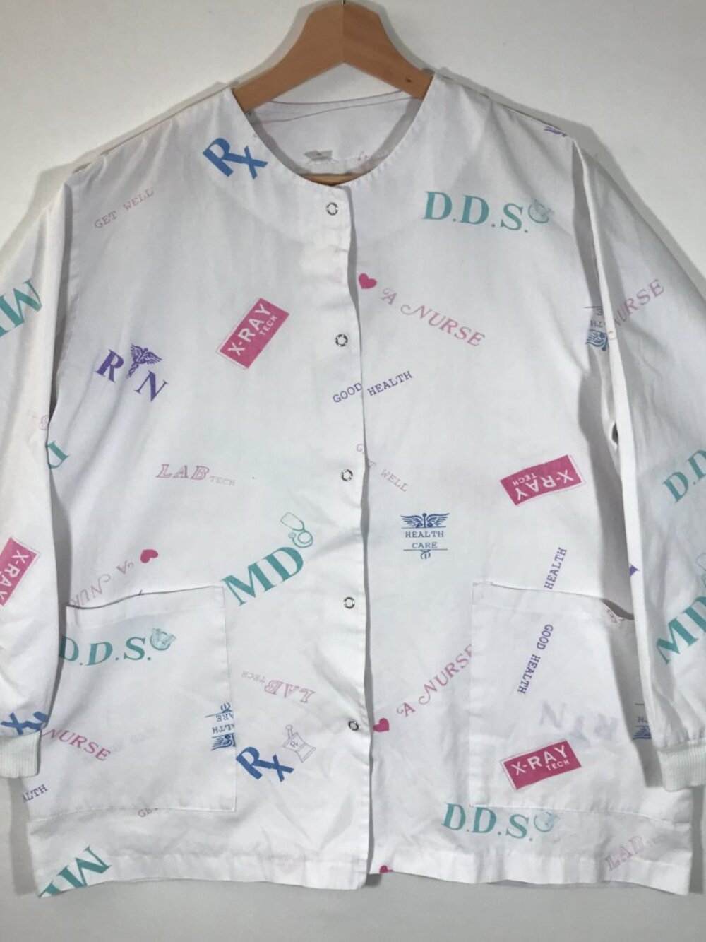Adult's Small White Medical Logo Snap Button Long Sleeve Scrub Jacket